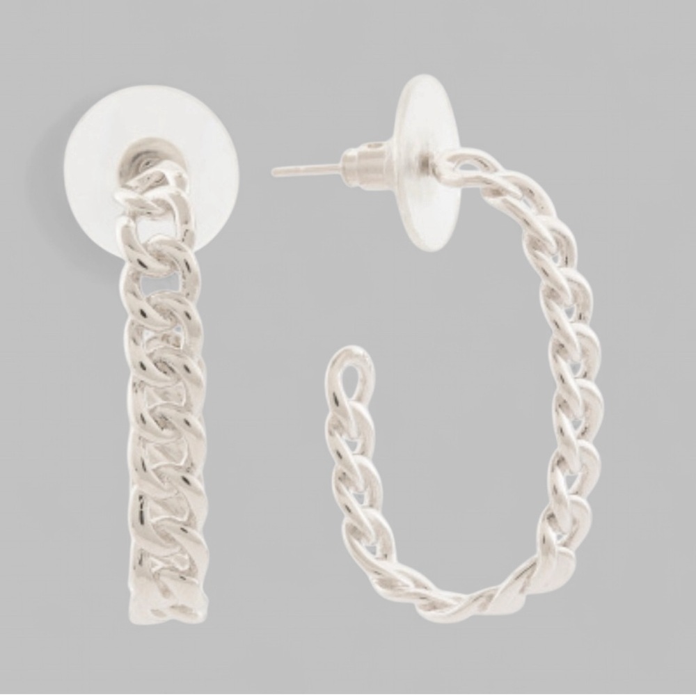 KENDRA SCOTT Grier Rhodium Chain Hoop Earrings-Silver-Brwnd New